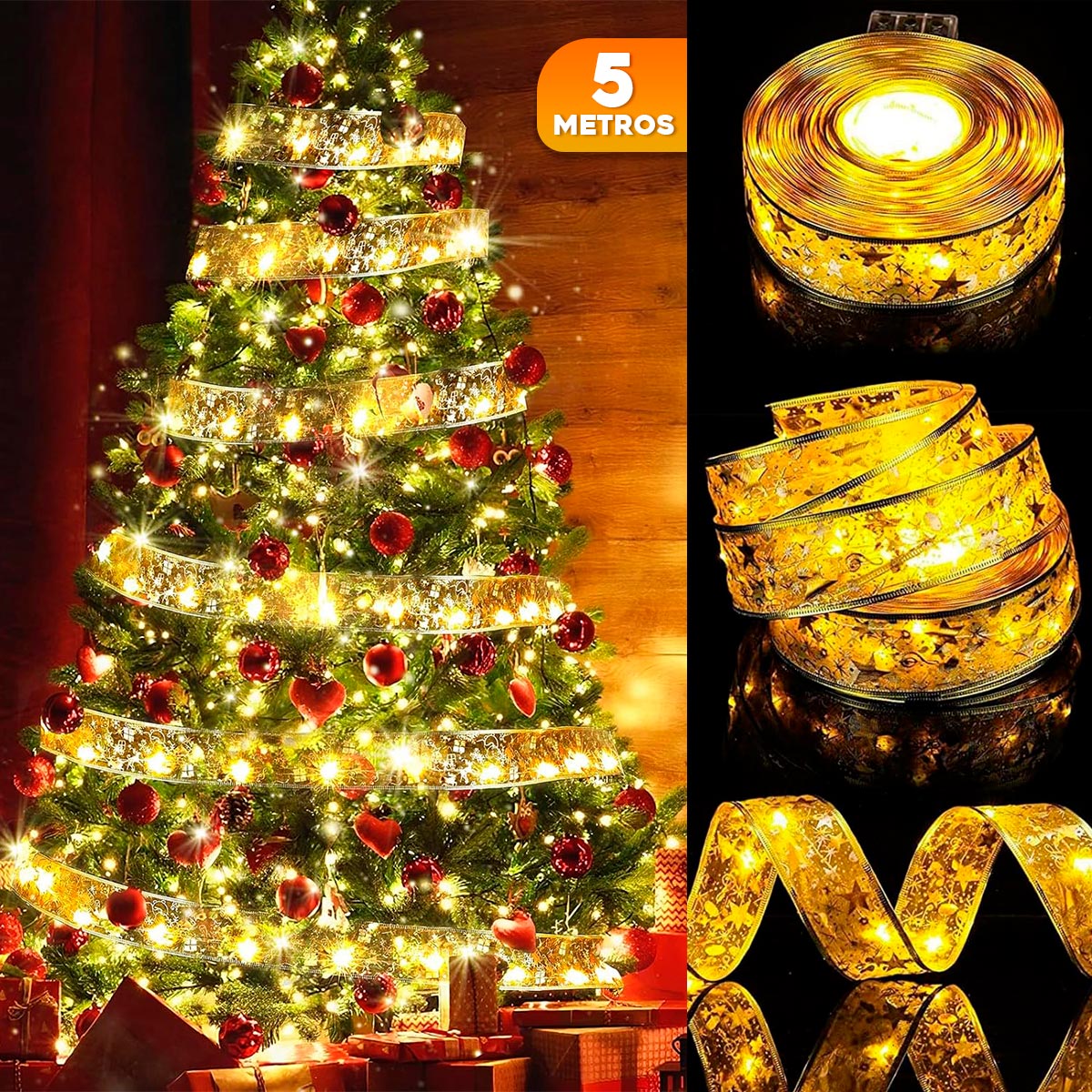 Cinta Led Navidad de 5 Metros  HERMOSO EN COLOR CALIDO