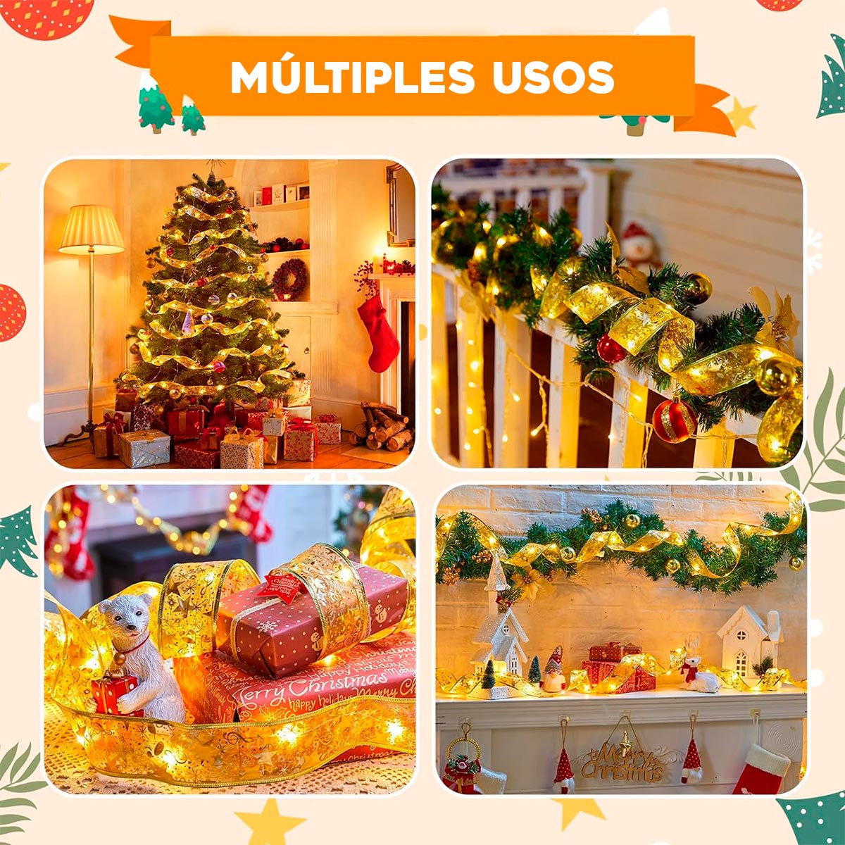 Cinta Led Navidad de 5 Metros  HERMOSO EN COLOR CALIDO