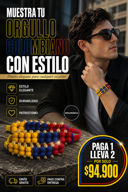 PULSERAS DE LA SELECCION COLOMBIA DE 3 CARRILES  elaboradas en oro laminado de 18K